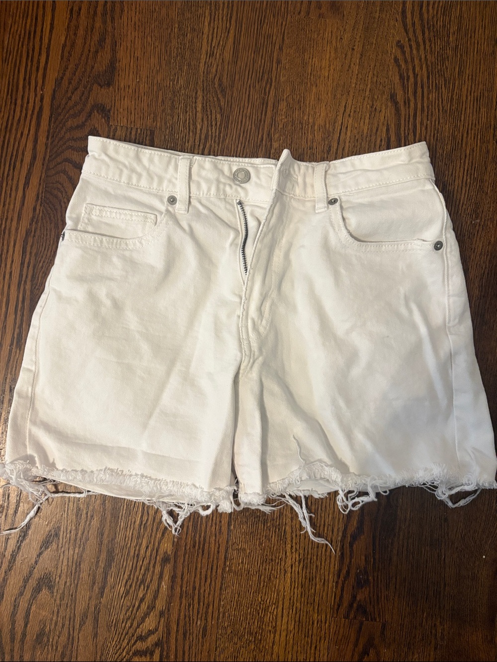 H&M White Denim Frayed Hem Shorts